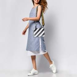 Pre Owned Off-White Black/White Leather Diagonal Striped Box Tote