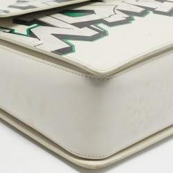 Pre Owned Off-White White Leather Graffiti 4.3 Jitney Top Handle Bag
