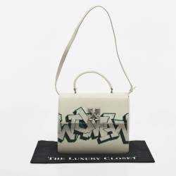 Pre Owned Off-White White Leather Graffiti 4.3 Jitney Top Handle Bag