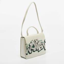Pre Owned Off-White White Leather Graffiti 4.3 Jitney Top Handle Bag