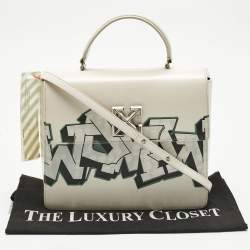 Pre Owned Off-White White Leather Graffiti 2.8 Jitney Top Handle Bag