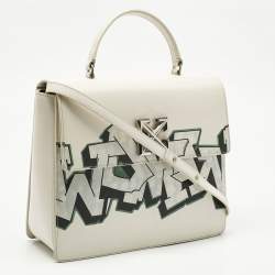 Pre Owned Off-White White Leather Graffiti 2.8 Jitney Top Handle Bag