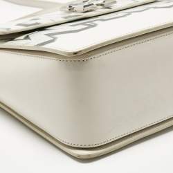 Pre Owned Off-White White Leather Graffiti 2.8 Jitney Top Handle Bag