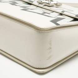 Pre Owned Off-White White Leather Graffiti 2.8 Jitney Top Handle Bag
