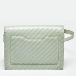 Pre Owned Off-White Mint Green Diagonal Quilted Leather Jitney 2.0 Shoulder Bag