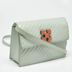 Pre Owned Off-White Mint Green Diagonal Quilted Leather Jitney 2.0 Shoulder Bag