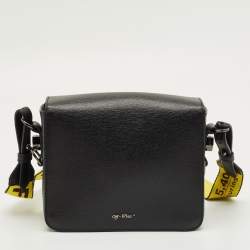 Pre Owned Off-White Black/White Diagonal Print Leather Binder Clip Crossbody Bag