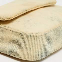 Pre Owned Off-White Cream/Yellow Denim Flap Crossbody Bag