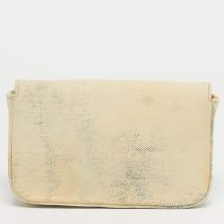 Pre Owned Off-White Cream/Yellow Denim Flap Crossbody Bag