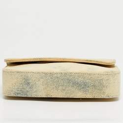 Pre Owned Off-White Cream/Yellow Denim Flap Crossbody Bag