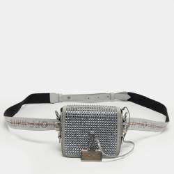 مملوكة مسبقًا Off-White Binder Clip Crystal Embellishment Baby Pale Blue Leather and Suede Convertible Belt Bag
