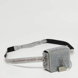 مملوكة مسبقًا Off-White Binder Clip Crystal Embellishment Baby Pale Blue Leather and Suede Convertible Belt Bag