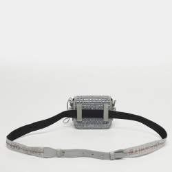 مملوكة مسبقًا Off-White Binder Clip Crystal Embellishment Baby Pale Blue Leather and Suede Convertible Belt Bag