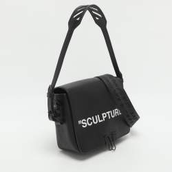 Pre Owned حقيبة كروس أوف وايت مشبك ملف جلد مطبوع مائل أسود