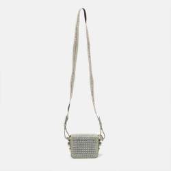 Pre Owned Off-White c/o Virgil Abloh Baby Flap Light Grey Suede Crystal Embellished Bag