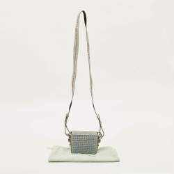 Pre Owned Off-White c/o Virgil Abloh Baby Flap Light Grey Suede Crystal Embellished Bag