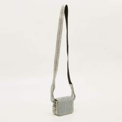Pre Owned Off-White c/o Virgil Abloh Baby Flap Light Grey Suede Crystal Embellished Bag