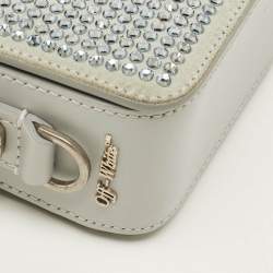 Pre Owned Off-White c/o Virgil Abloh Baby Flap Light Grey Suede Crystal Embellished Bag