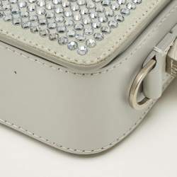 Pre Owned Off-White c/o Virgil Abloh Baby Flap Light Grey Suede Crystal Embellished Bag