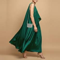 Pre Owned Off-White c/o Virgil Abloh Baby Flap Light Grey Suede Crystal Embellished Bag