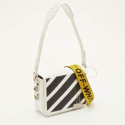 Pre Owned Off-White Binder Clip Mini White/Black Leather Diag Stripe Shoulder Bag