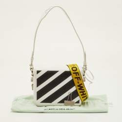 Pre Owned Off-White Binder Clip Mini White/Black Leather Diag Stripe Shoulder Bag