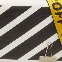 Pre Owned Off-White Binder Clip Mini White/Black Leather Diag Stripe Shoulder Bag