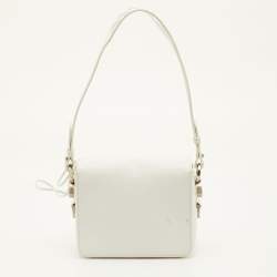 Pre Owned Off-White Binder Clip Mini White/Black Leather Diag Stripe Shoulder Bag