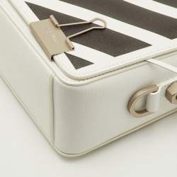 Pre Owned Off-White Binder Clip Mini White/Black Leather Diag Stripe Shoulder Bag