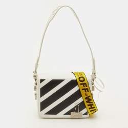 Pre Owned Off-White Binder Clip Mini White/Black Leather Diag Stripe Shoulder Bag