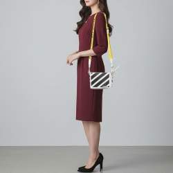 Pre Owned Off-White Binder Clip Mini White/Black Leather Diag Stripe Shoulder Bag