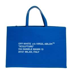 Pre Owned Off-White Blue Leather Medium Box Tote 