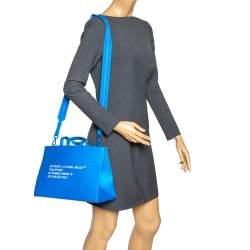 Pre Owned Off-White Blue Leather Medium Box Tote 