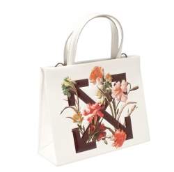 Off-White White Leather Floral Print Mini Box Bag