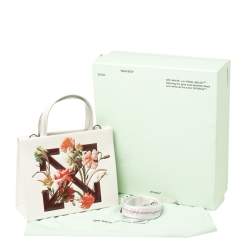 Off-White White Leather Floral Print Mini Box Bag