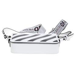 Pre Owned Off-White White/Black Diag Print Leather Binder Clip Crossbody Bag