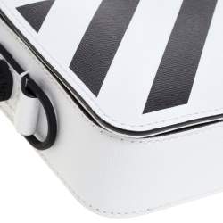 Pre Owned Off-White White/Black Diag Print Leather Binder Clip Crossbody Bag
