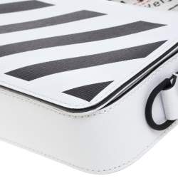 Pre Owned Off-White White/Black Diag Print Leather Binder Clip Crossbody Bag