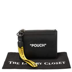Pre Owned Off-White Black Leather Double Flat Wristlet Pouch