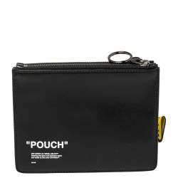 Pre Owned Off-White Black Leather Double Flat Wristlet Pouch