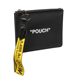 Pre Owned Off-White Black Leather Double Flat Wristlet Pouch