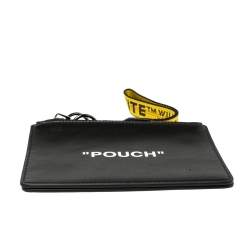 Pre Owned Off-White Black Leather Double Flat Wristlet Pouch