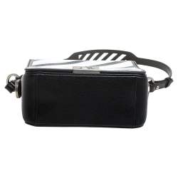 Pre Owned حقيبة كروس أوف وايت جلد مطبوع أبيض/أسود خطوط مائلة