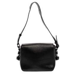 Pre Owned حقيبة كروس أوف وايت مشبك ملف جلد مطبوع مائل أسود 