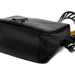 Pre Owned حقيبة كروس أوف وايت مشبك ملف جلد مطبوع مائل أسود 