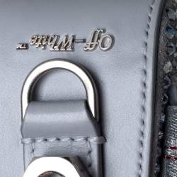 Pre Owned Off-White Ash Blue Crystal Embellishment Leather and Suede Baby Binder Flap Bag
