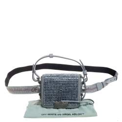 Pre Owned Off-White Ash Blue Crystal Embellishment Leather and Suede Baby Binder Flap Bag