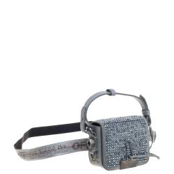 Pre Owned Off-White Ash Blue Crystal Embellishment Leather and Suede Baby Binder Flap Bag