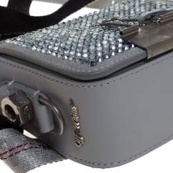 Pre Owned Off-White Ash Blue Crystal Embellishment Leather and Suede Baby Binder Flap Bag