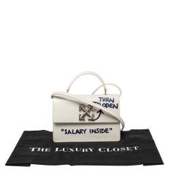 Pre Owned OFF-WHITE White Leather 1.4 Jitney Quote Bag "SALARY INSIDE" Top  Handle Bag